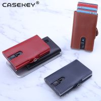 【JH】Genuine Leather RFID Credit Card Holder Men Blocking Sliding Wallet Card Holder Purse Carbon Fiber slimjack jackster wallet