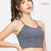 [Peaches active] Soft flex Corset bra (Slate) - สปอร์ตบราสีเทาดำ / ชุดชั้นในออกกำลังกาย สปอร์ตบรา เล่นกีฬา