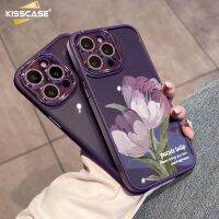 KISSCASE เคสโทรศัพท์น้ำมันไขมันต่ำทิวลิปหรูหราสำหรับ Iphone 14 13 12 11 Pro Max 14 Plus เคสมีกลิตเตอร์ในตัวฟิล์มเลนส์สำหรับ Iphone 13 14แบบแข็ง PC แฟชั่นเคสป้องกันการกระแทกใส