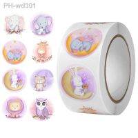 100-500Pcs 8 Design Anime Animal Round Stickers Cartoon Elephant Hippo Owl Rabbit Stationery Sticker Decal Kid Toys Gift