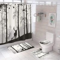 【hot】☈  Print Shower Curtain Set Cover Toilet Cushion Household