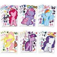 6/12Sheets DIY Pony Puzzle Stickers Make a Face Cute Unicorn Cartoon Children Game Creative Assemble Jigsaw Toys For Kids Girls Stickers Labels