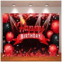 Happy Birthday Banner Photography Backdrop Red and Black Background Bday Decoration For Girls Boys Women Men Party Supplies