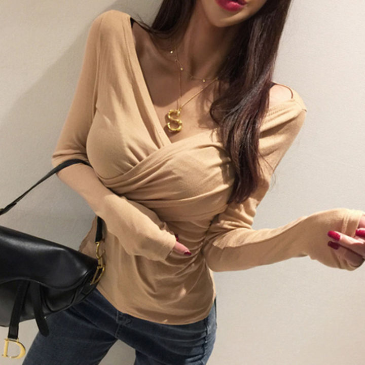 womengaga-korea-spring-new-fold-sexy-slim-low-v-neck-cross-bottomed-tops-full-sleeve-t-shirt-tee-tops-women-basics-qe88