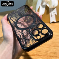 AUOVIEE เคสใสลายซิลิโคนหรูหราสำหรับ Magsafe สำหรับ iPhone 14 13 12 11 Pro Max Plus ที่ครอบป้องกันเลนส์สำหรับชาร์จไร้สายแม่เหล็ก