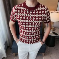 【YD】 2023 Korean Men Short Seeve Knit Sweater/Male Fahion O-Neck Set head Sweaters Homme