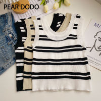 PEAR DODO เกาหลีถักลายรอบคอแขนกุดเสื้อกั๊ก