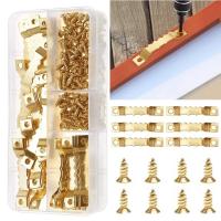 100Pcs Golden Sawtooth Picture Frame Serrated Hooks Hanger Hanging Photo Oil Painting Mirror Saw Tooth Hooks With 200Pcs Screws