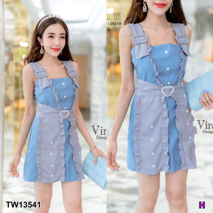 tw13541-dress-เดรสแขนกุด-สายแต่งเข็มขัดปั๊ม