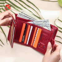 Contacts Genuine Leather Wallets Women Men Wallet Short Small Rfid Card Holder Wallets Ladies Red Coin Purse Portfel Damski