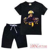 Fireman Sam เสื้อยืดชุดชายหญิงแขนสั้น Tee เสื้อกางเกงขาสั้นฤดูร้อน Tee เสื้อน่ารักสั้นกางเกงพิมพ์ Hip-Hop สไตล์ Leisure 8670