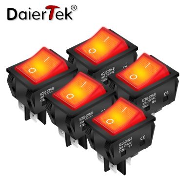 DaierTek 5PCS 30A 250V Heavy Duty KCD4 Rocker Switch ON Off DPST 4 Pin With Red Lighted 220V Toggle Switch T125