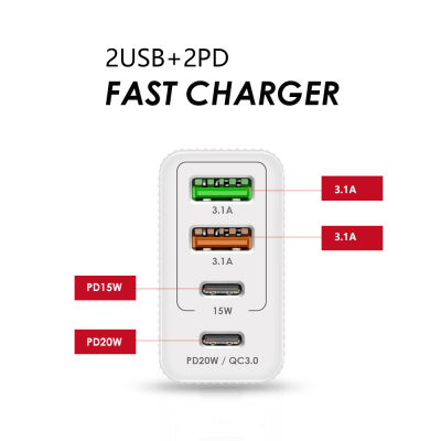 ที่ชาร์จศัพท์มือถือแบบชาร์จเร็ว36W 5V4A ข้อบังคับของอังกฤษในยุโรปและอเมริกา2Pd 2Usb หัวชาร์จอะแดปเตอร์หลายพอร์ต