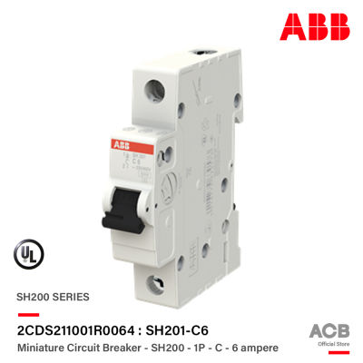 ABB SH201-C6 ลูกย่อยเซอร์กิตเบรกเกอร์ 6 แอมป์ 1 โพล 6kA, ABB System M Pro 6A MCB Mini Circuit Breaker1P, Breaking Capacity 6 kA  เอบีบี สั่งซื้อได้ที่ร้าน ACB Official Store