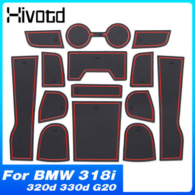 Hivotd ประตูสล็อต Pad ประตูร่องเสื่อน้ำถ้วยลื่นรถไฟเหาะรถอุปกรณ์ตกแต่งภายในสำหรับ BMW 318i 320d 330d G20 2020-2023