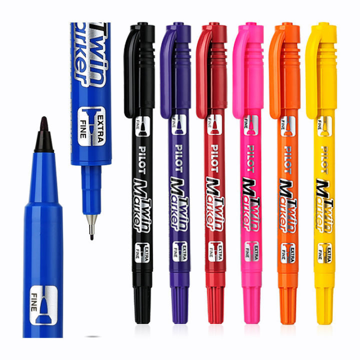12ชิ้นเซ็ต-pilot-sca-tm-cd-marker-twin-marker-2เคล็ดลับถาวรที่มีสีสันขายปลีก-double-head-oily-ปากกาโปสเตอร์-graffiti-เครื่องเขียน