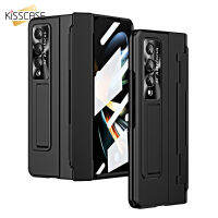 KISSCASE เกราะป้องกันสีทึบไฟฟ้า,เคสโทรศัพท์ตัวยึดสำหรับ Samsung Galaxy Fold4 5G เคสป้องกันหน้าจอกล้องเคส Galaxy กันกระแทก Fold3พับ4พับ3พับทั้งหมดป้องกันการระเบิด