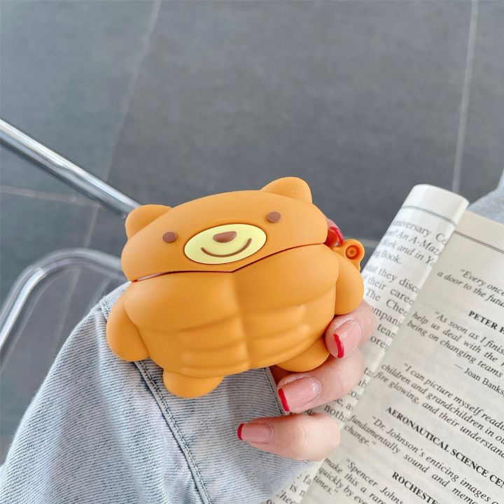 cut-cartoon-3d-muscle-lion-bear-silicone-airpods-case-for-apple-airpods-1-2-3-pro-wireless-protective-charging-soft-back-cover-headphones-accessories