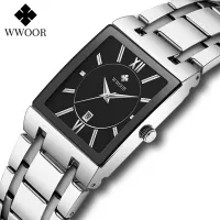 WWOOR Top Luxury Men Wristwatch Fashion Square Male Gold Black Casual Watches Japanese Quartz Watch Stainless Steel Bracelet With Calendar