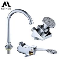 RETHME Single Foot Valve 304 Stainless Steel Bathroom Sink Faucet Floor Foot Pedal Control Switch Copper Bathroom Faucet Tap Plumbing Valves