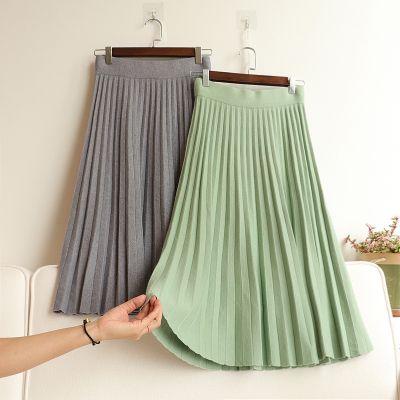 【CC】┋♛☍  2022 Elastic Waist Knitted Skirt Thick Warm Pleated Female Skirts