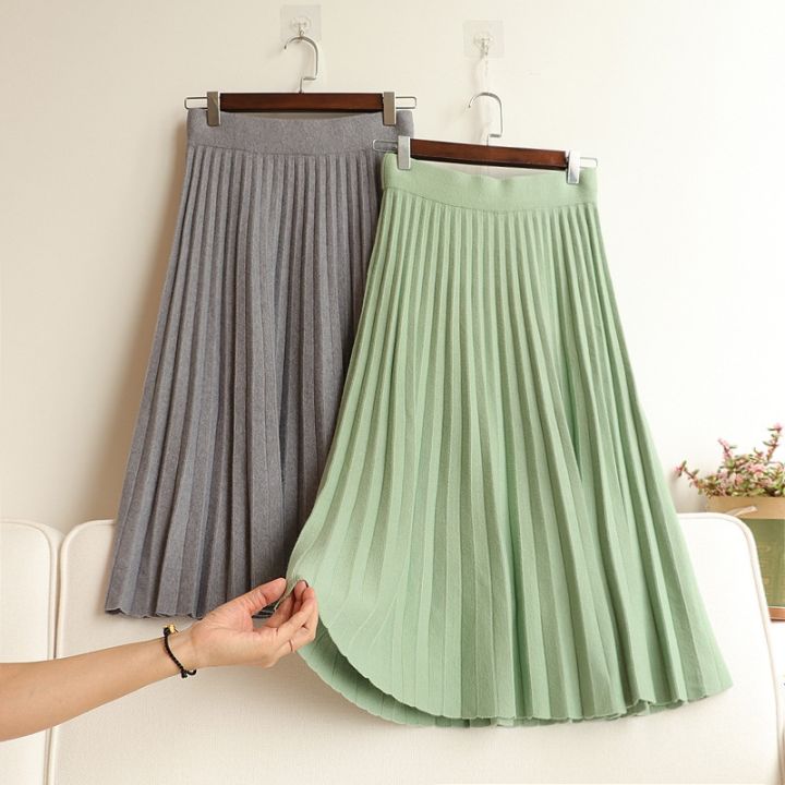 cc-2022-elastic-waist-knitted-skirt-thick-warm-pleated-female-skirts