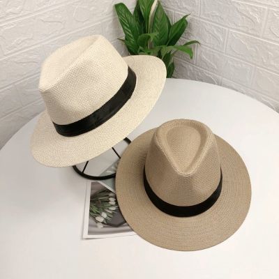[Lady Sugar] ขนาดใหญ่ขนาดปานามาหมวกชายหาดปีกกว้างฟางฤดูร้อนดวงอาทิตย์หมวกขนาดบวก Fedora หมวกสำหรับผู้ชายผู้หญิง