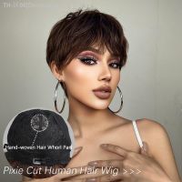 Short Pixie Cut Real Human Hair Wig Dark Brown Straight Layered Wigs with Fluffy Bangs for Women Heat Resistant Pure Remy Hair [ Hot sell ] Decoration Center