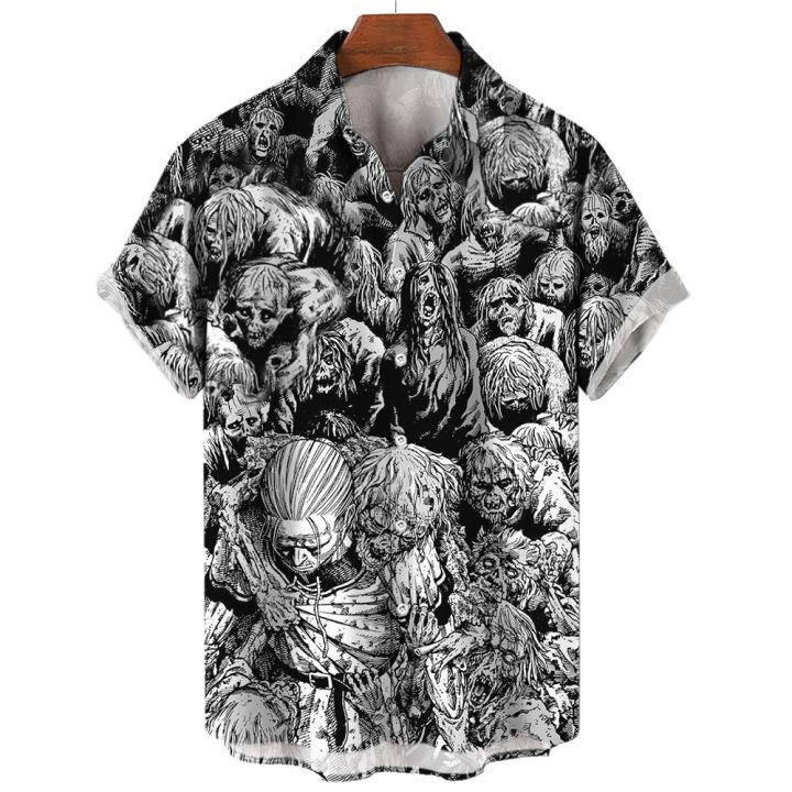 เสื้อยืดผู้ชายใหม่ฤดูร้อน2023-3d-พิมพ์ลายสยองขวัญเสื้อฮาวายแฟชั่นนักออกแบบแฟชั่นเสื้อสยองขวัญของผู้ชายเสื้อวันแห่งความตาย5xl
