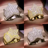 Hip Hopห้าแหวนผู้ชายSilverสีIced Out Cubic Zirconiaเครื่องประดับแหวนของขวัญคู่แต่งงานแหวนผู้หญิงเครื่องประดับ