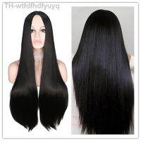 【hot】∈☃✣  Peruca reta preta longa para o Halloween Morticia Adults cabelo sintético parte média