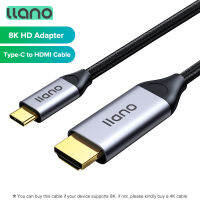 LLANO สายเคเบิล Type-C ถึง HDMI 2.1 8K 8K/60Hz 4K/120Hz 2K144Hz 3D HDR สาย USB-C To หัวแปลงสัญญาณ HDMI สำหรับ PC ทีวีแล็ปท็อป MacBooK Huawei