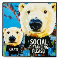 Polar Bear Social Distancing หมีโพล่า หมีขาว รูปภาพ​ติด​ผนัง​ pop art พร้อมกรอบและที่แขวน การ์ตูน cartoon แต่งบ้าน ของขวัญ กรอบรูป รูปภาพ