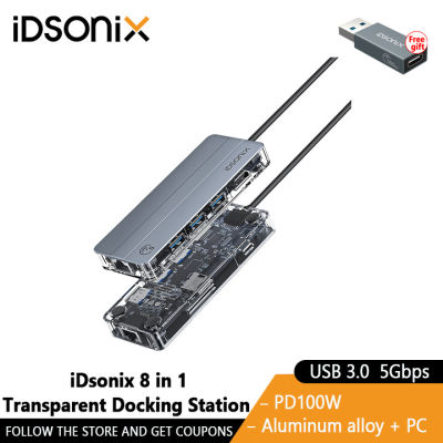 IDsonix แท่นวางมือถือ USB Type C 8 In 1,ฮับ4K 30Hz HDMI เข้ากันได้กับ RJ45 PD 100W อะแดปเตอร์สำหรับ Macbook iPad ที่แยกอุปกรณ์เสริมสำหรับ PC แอร์ M1