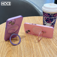 HOCE เคสมือถือแม่เหล็กฐานแว่นขยายสำหรับ iPhone 11 12 13 14 Pro Max 14 Plus เคสขาตั้งโทรศัพท์ MagSafe พร้อมโลโก้ฟิล์มเลนส์เคลือบฝาหลังกันกระแทก