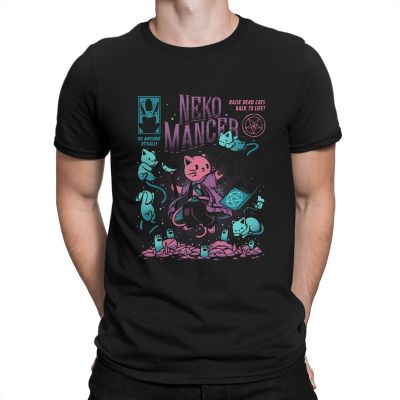 Nekomancer T Shirts Men Pure Cotton Funny T-Shirt Crew Neck Cat The Return Of Vampurr Horror Halloween Tee Shirt Tops 4Xl 5Xl