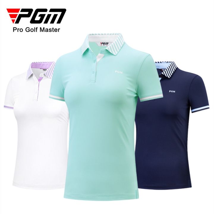 pgm-new-golf-womens-short-sleeved-t-shirt-sports-quick-drying-elastic-color-matching-collar-slim-tops-golf