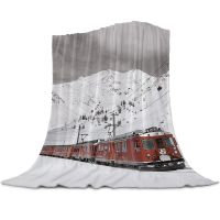 2023 Steam Train Snow Retro Flannel Blanket for Bed Sofa Couch Portable Super Soft Fleece Throw King Queen Size Lightweight Landscape