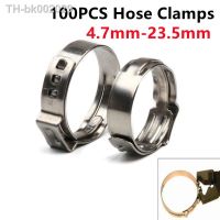 ☾✆ 100pcs 4.7-23.5mm Single Ear Hose Clamps 304 Stainless Steel Single Ear Hose Clips Ear Pipe Clamps for Sealing Kinds of Hose