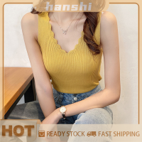 hanshi [2023 new HOT FASHION] lazlook ฤดูร้อนเซ็กซี่ V-Neck ถักผู้หญิงสีทึบแขนกุด Slim TANK Tops