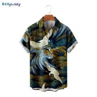 BellyLady เสื้อยืดกางเกงขาสั้นผู้ชายพิมพ์ลายดิจิตอลคอปก3D Baju Atasan Trendy หลวมลำลองฤดูร้อน