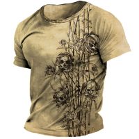 Summer T-Shirt Men Streetwear Clothing Vintage Tee 3d Skull Print Pattern Plus Size Daily Short Sleeve Tops T-Shirt Men Clothing