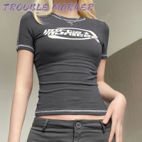 TroubleMaker เสื้อครอป เสื้อยืด ชุดเซ็ทผู้หญิง เสื้อยืดคอกลม เสื้อยืด ผญสวย ๆ เวอร์ชั่นเกาหลี ผ้าคอตตอน ใส่สบาย เรียบง่าย 2023NEW WTX2390AMY 37Z230913