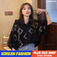 Plus size เสื้อผ้าสาวอวบ❤ เสื้อสาวอวบอ้วน ไซส์ใหญ่ ผู้หญิง ทรงหลวม แขนสั้น คอปก พิมพ์ ย้อนยุค ฤดูร้อน สไตล์เกาหลีแฟชั่น V728