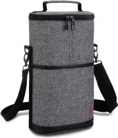 ALLCAMP OUTDOOR GEAR ALLCAMP 2 Bottle Wine Tote Carrier - Insulated Portable Padded Canvas Wine Bag for Travel, BYOB Restaurant, Wine Tasting, Party, Great Christmas Day Gift for Wine Lover，Gray two bottle Gray