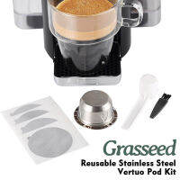 Grasseed Refillable Vertuo Capsule, Reusable Stainless Steel Vertuo Pod Kit With 40 Foil Lids, Spoon, Brush, Brew 7.8Oz-ใช้งานร่วมกับ Vertuoline Machine