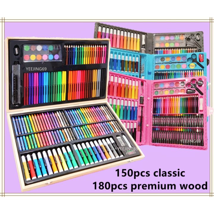 180pcs Kids Drawing Painting Pens Wood Box Art Set Children