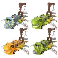 Trucks for 3 Year Old Boys Scary Dinosaur Car with Lights Safe Construction Truck Track Playset Truck Toy for Birthday Party Christmas Gifts carefully