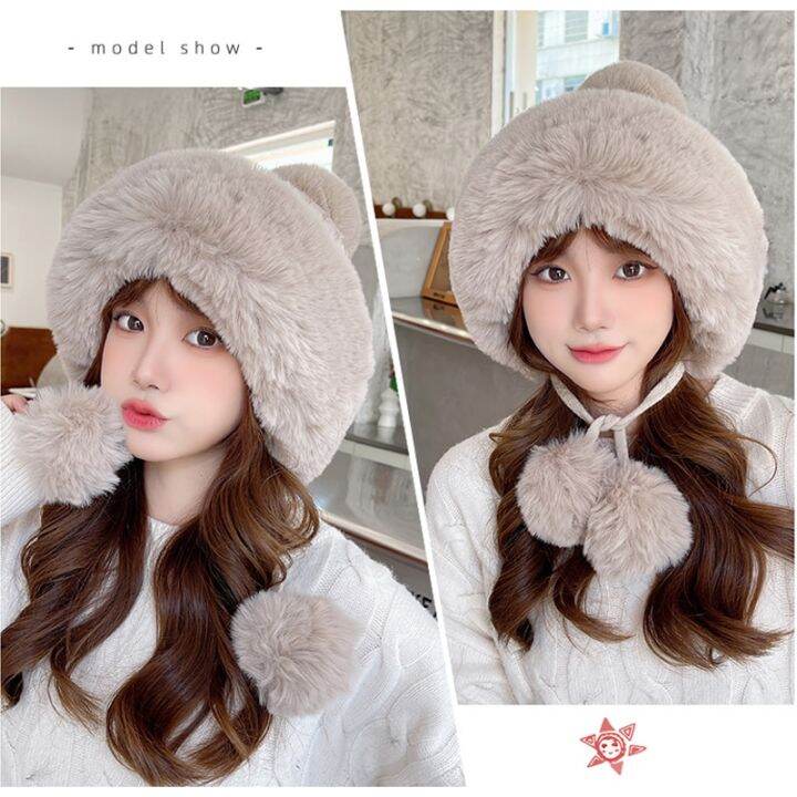 winter-outdoor-thick-fluffy-hat-women-ski-cap-fashion-pompoms-female-beanie-skullies-ear-flap-ladies-princess-cap-with-ball