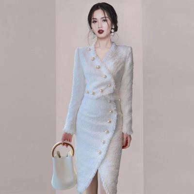 Fashion Celebrity Suit Skirt Woolen Small Fragrance Top Skirt Two-piece Set Irregular V-neck Tops Skirt Female Outfits